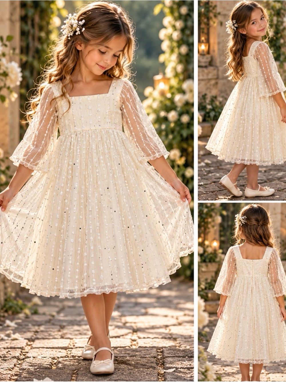 wonder nation Ivory Sequin Tulle Dress for Girls